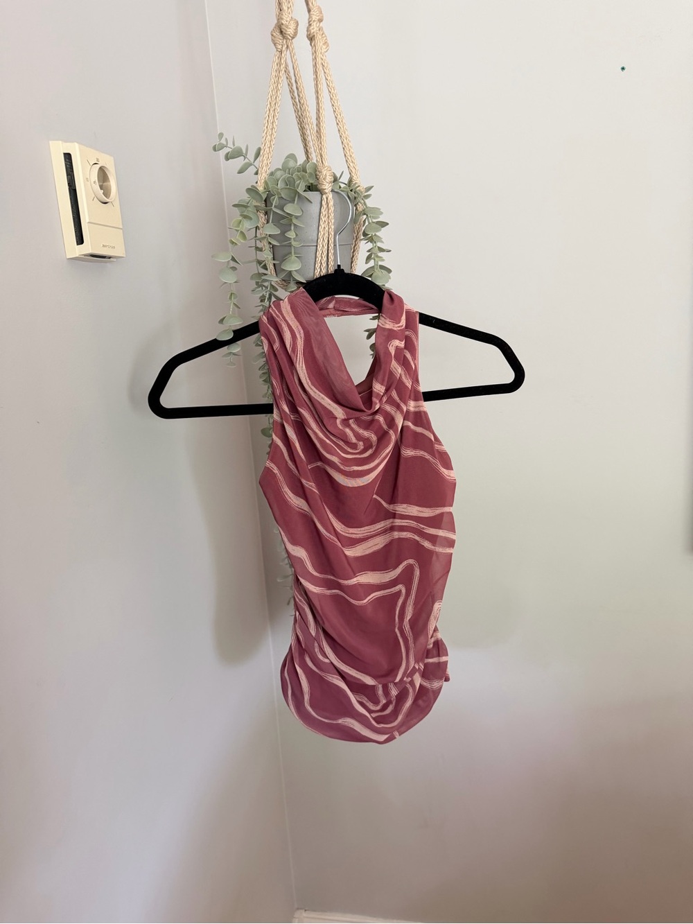 Sleeveless Draped Cowl Neck halter Tank - Mauve Swirl